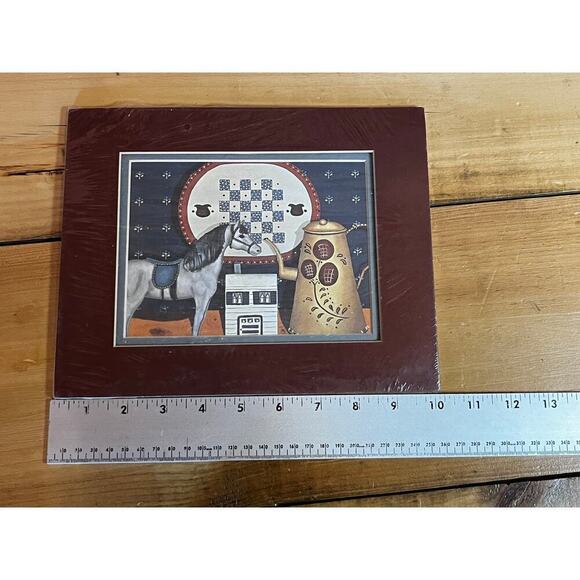 New vintage print horse teapot quilt primitive Country decor. Matted - Picture 5 of 5